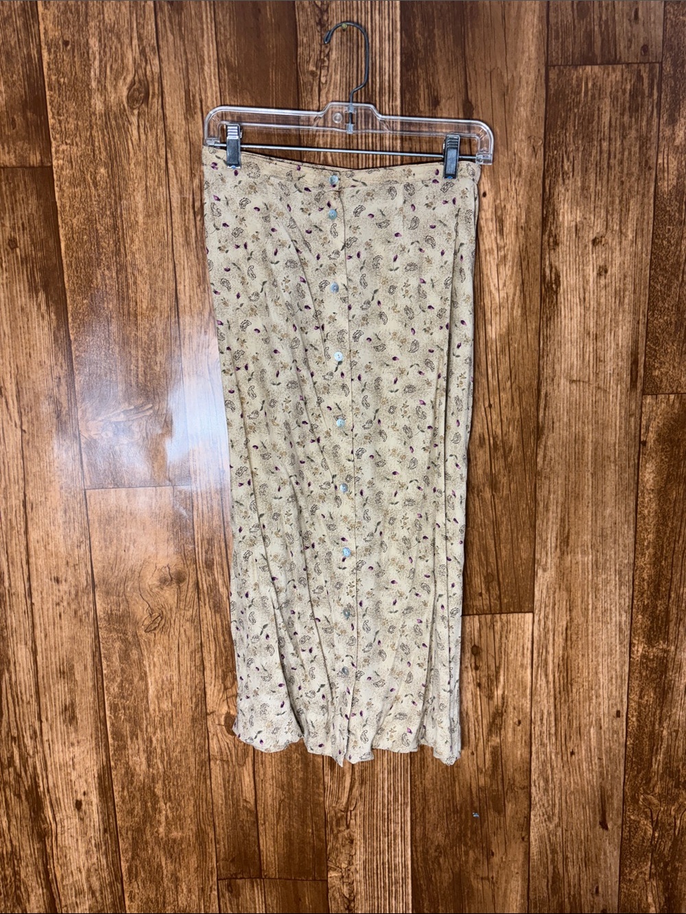 kathy ireland Beige Floral Button-Front Maxi Skirt